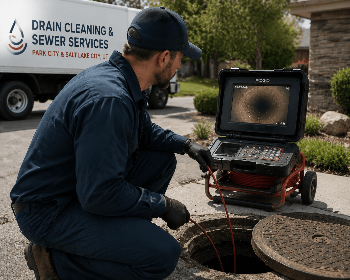 True Peak Plumbing technician clearing tree root intrusion inside a main sewer line requiring professional cleaning in Murray